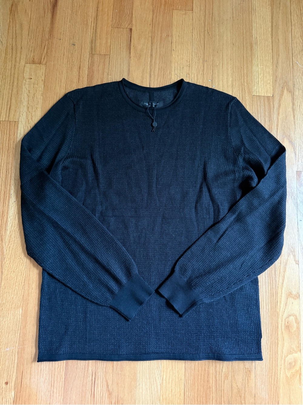 rag & bone Men's Black Waffle-Knit Crewneck Sweater